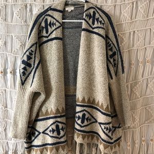 Fringe tribal print sweater